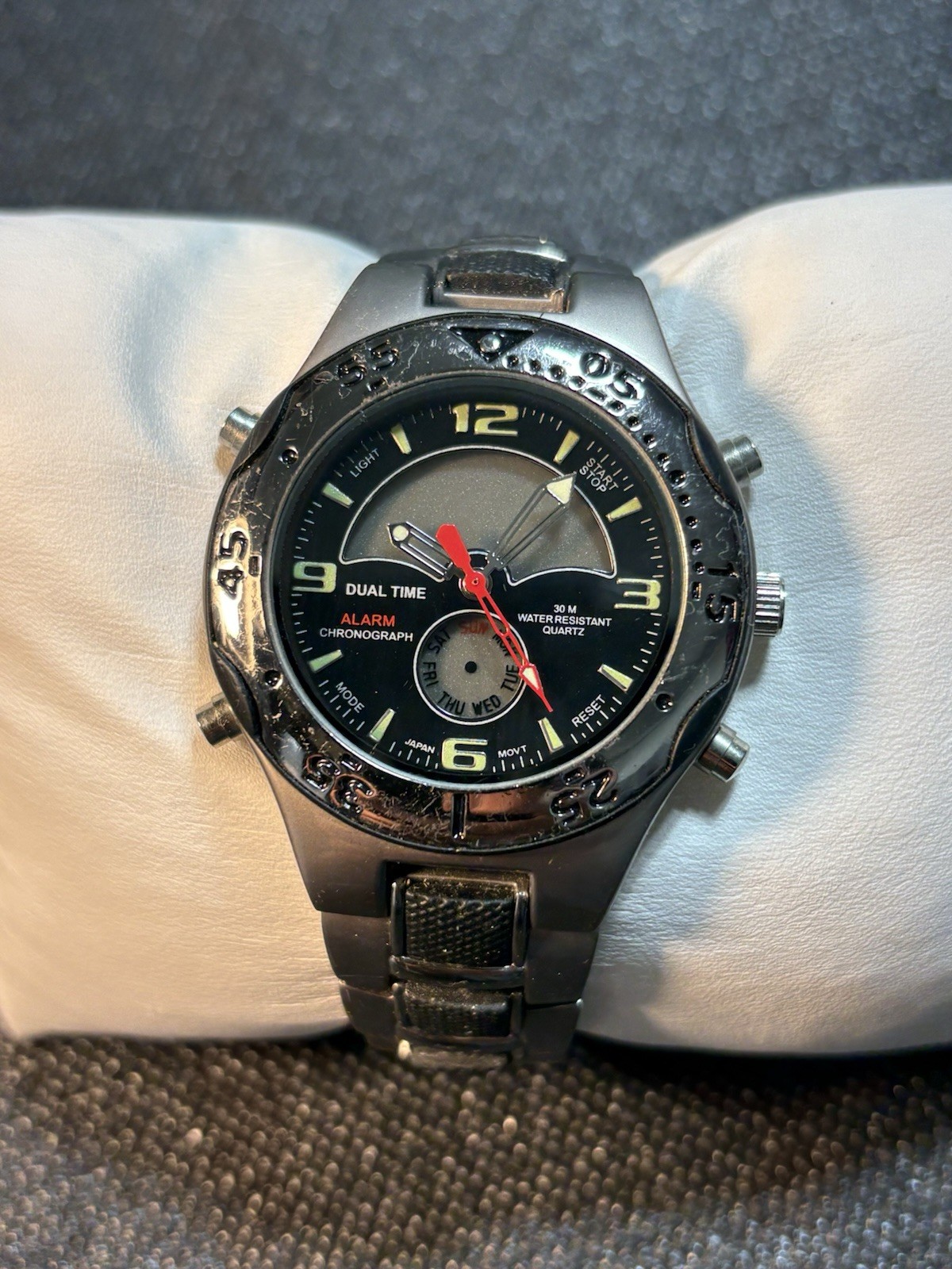 Analog & Digital Dual Time Watch Alarm Chronograph Wristwatch,*Untested*