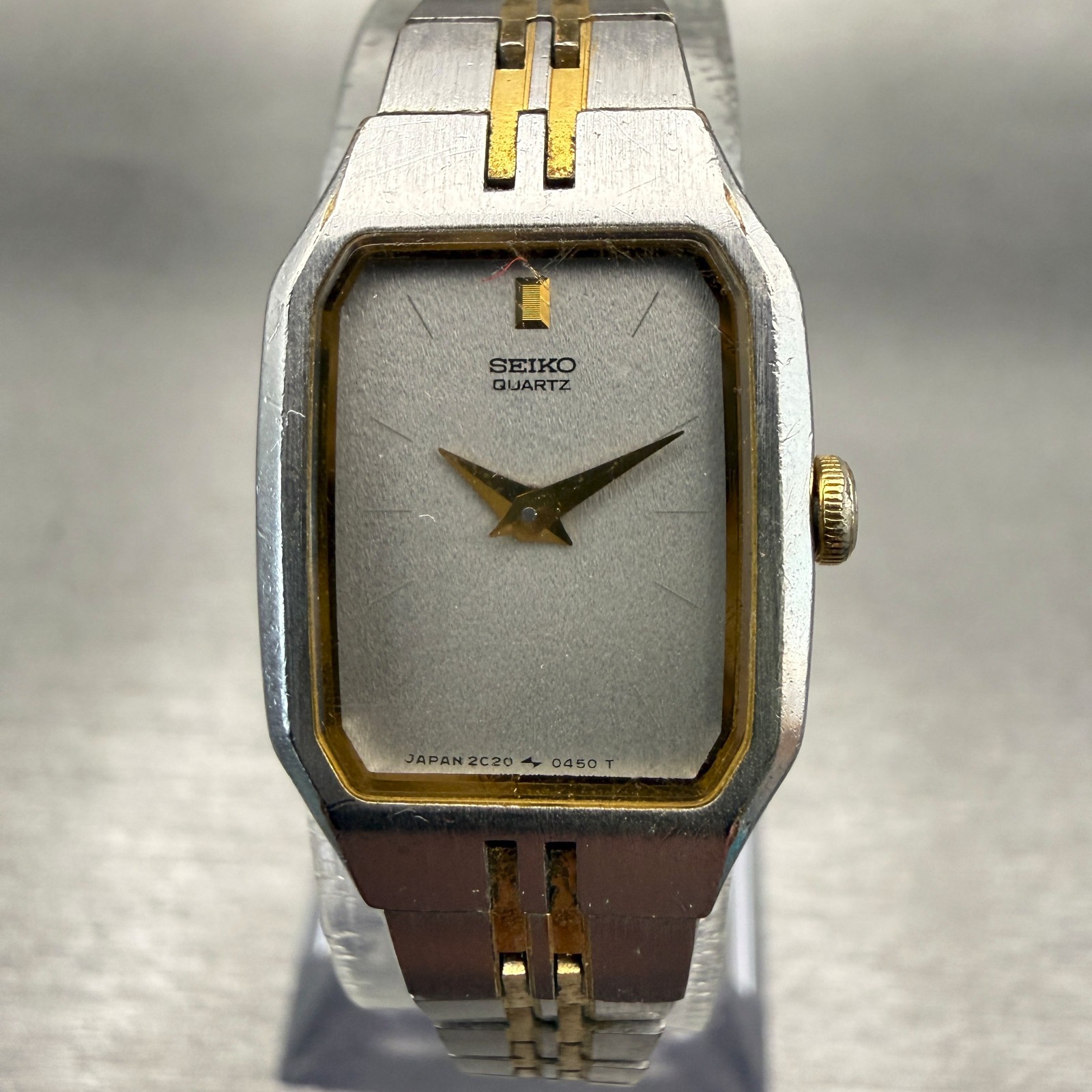 Seiko Watch Women 16mm Silver Dial Two Tone Rectangle 2C20-5209 New Battery VTG