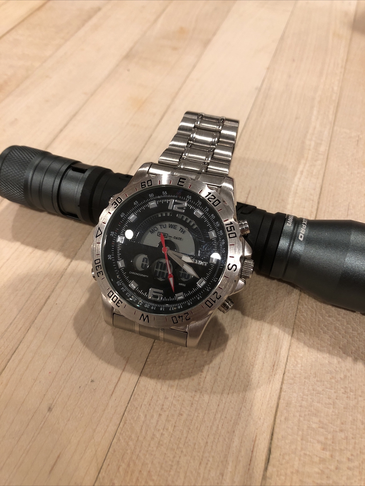 Stauer Men’s Chronograph Hybrid Watch WR50 19093 Stainless Steel Running