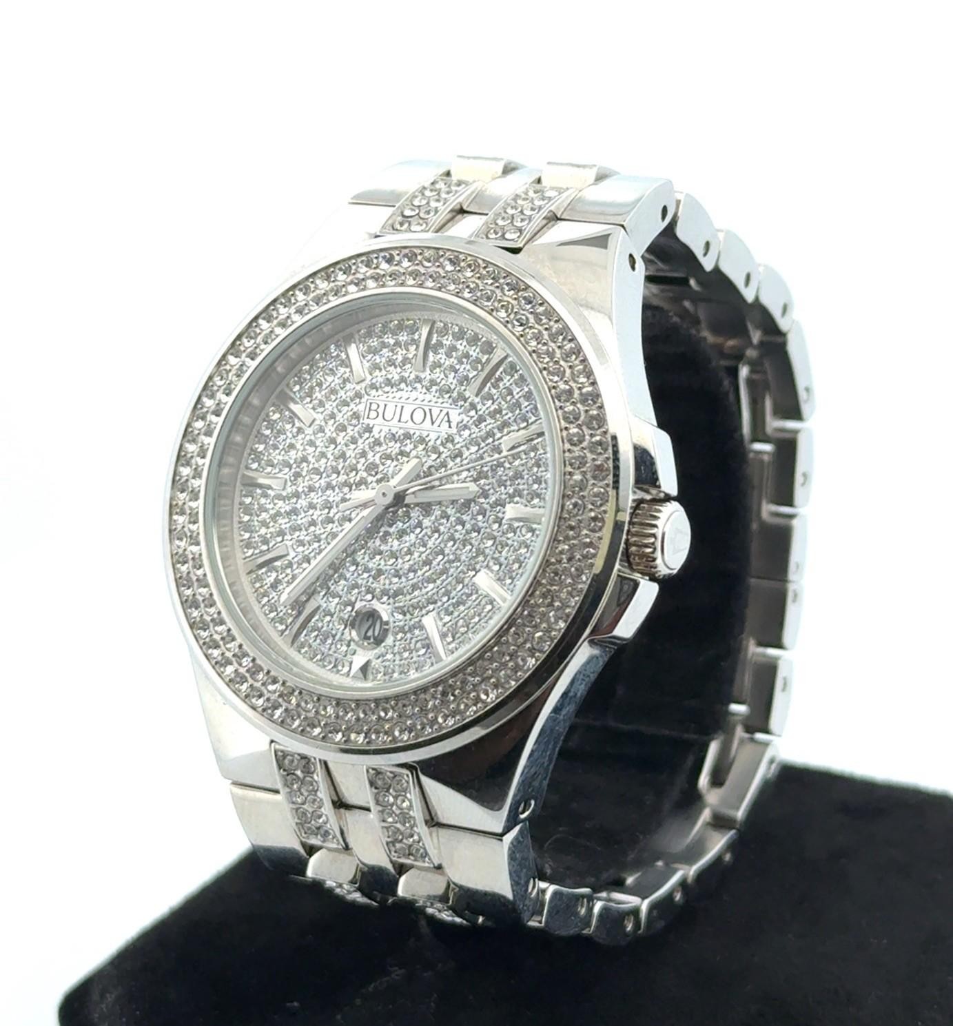 42mm Bulova Phantom 96B235 Pave Crystal Dial Quartz Stainless Steel Wristwatch