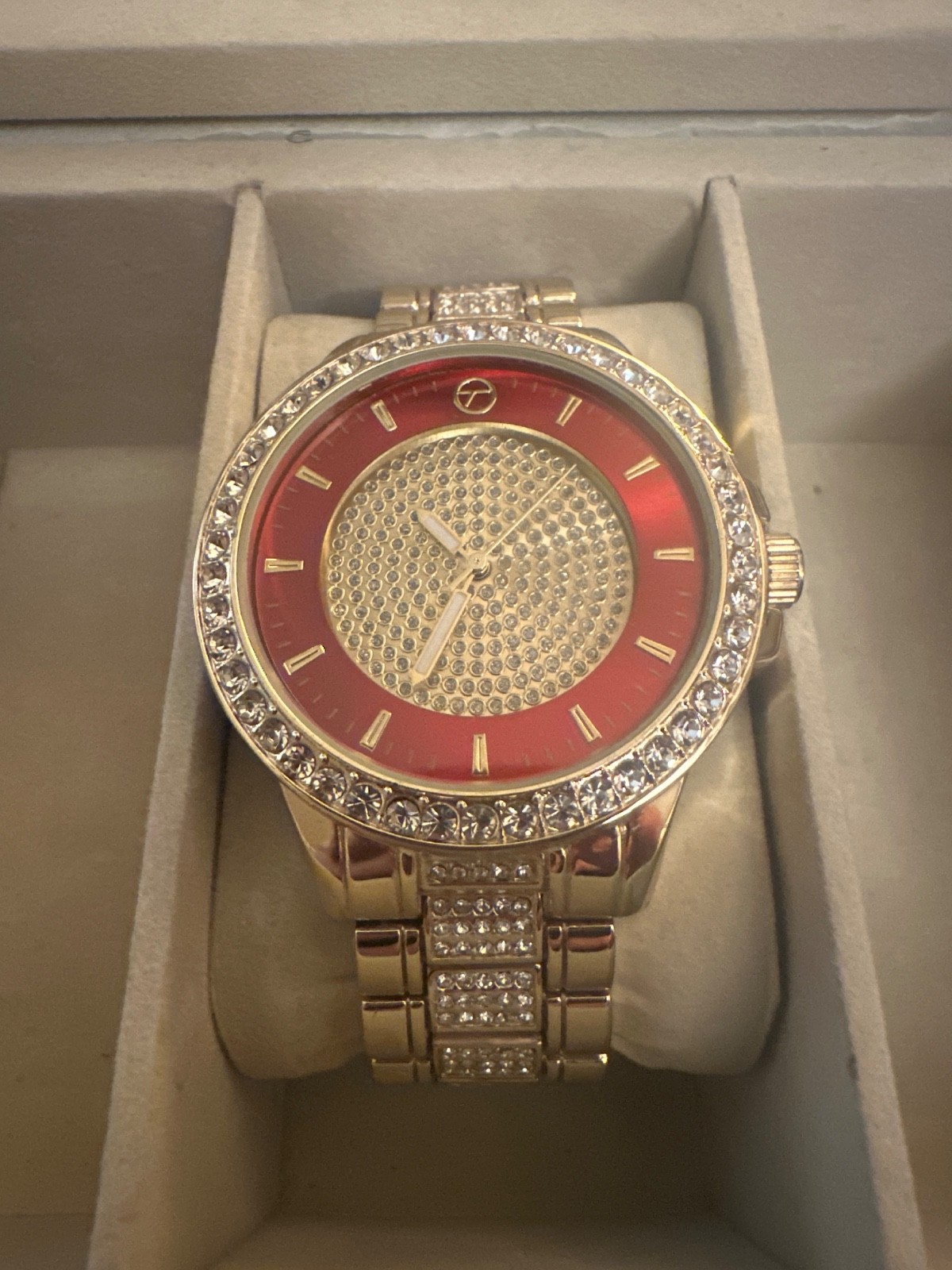 Iced Hip Hop Lil Pump Red Face Lab Diamond Gold plated Metal clubbing Watch