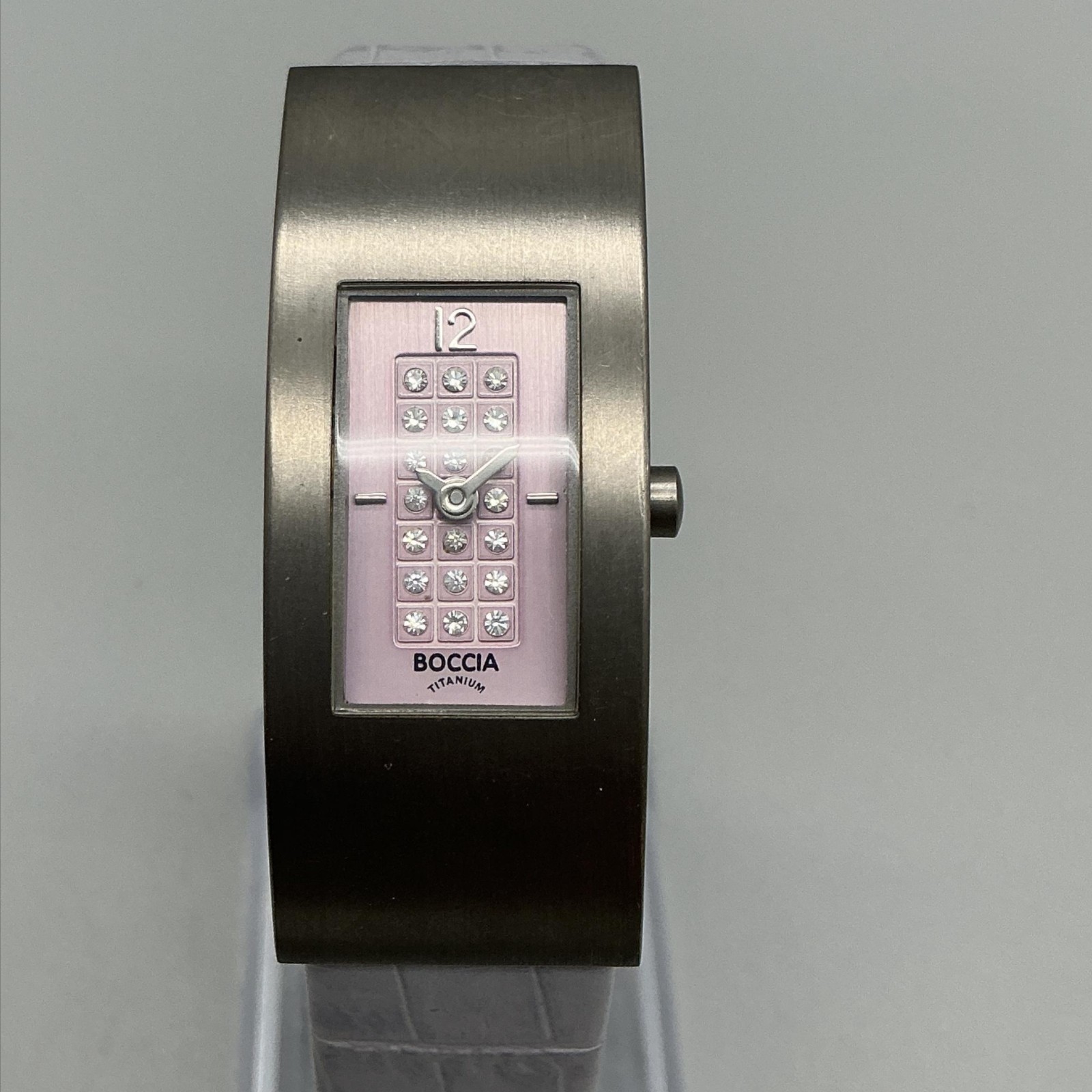 Boccia Womens Watch 18mm Pink Gem Dial Dress Purple Leather Titanium New Battery
