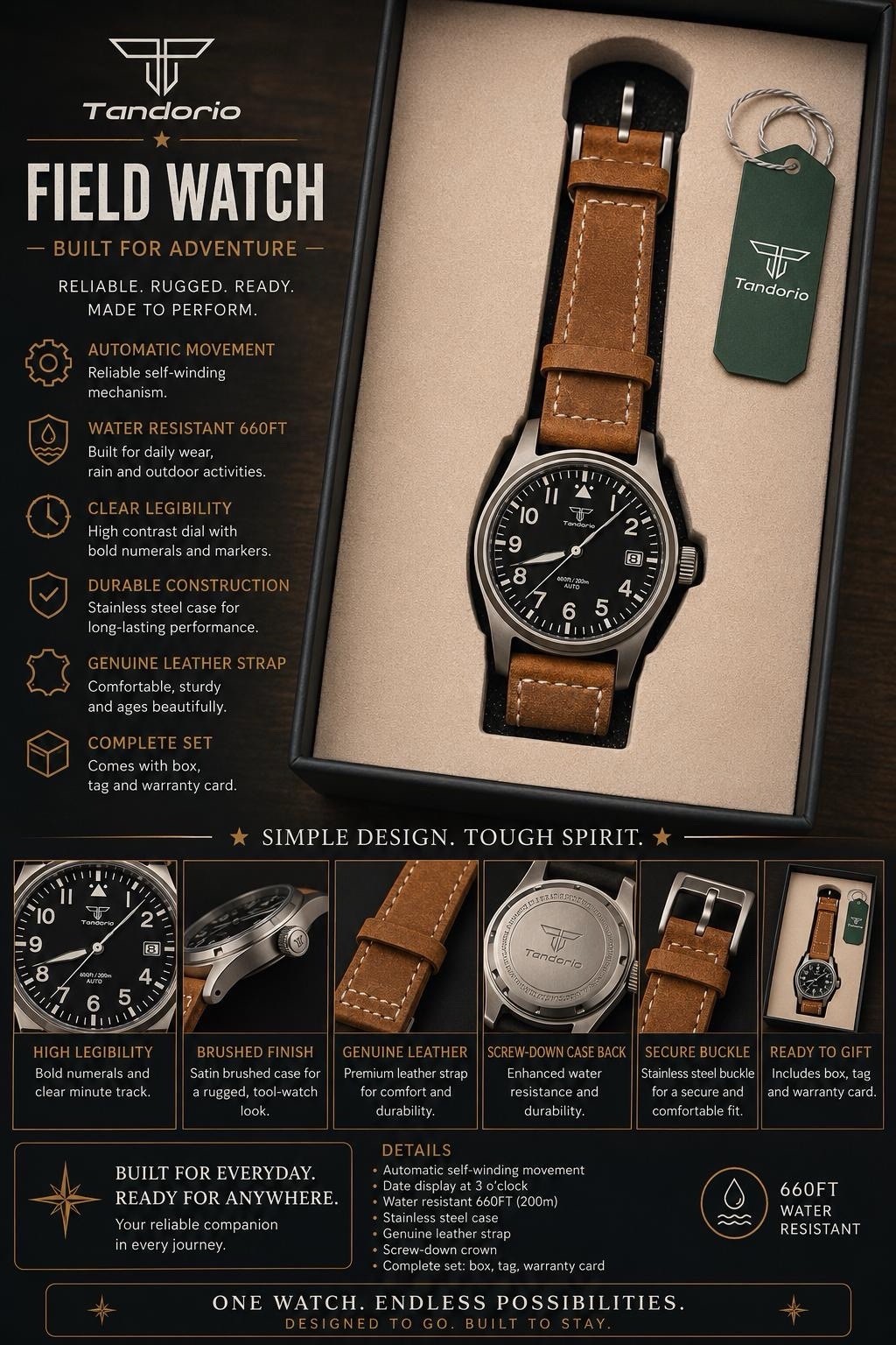 Tandorio TD020 Black Dial 40mm