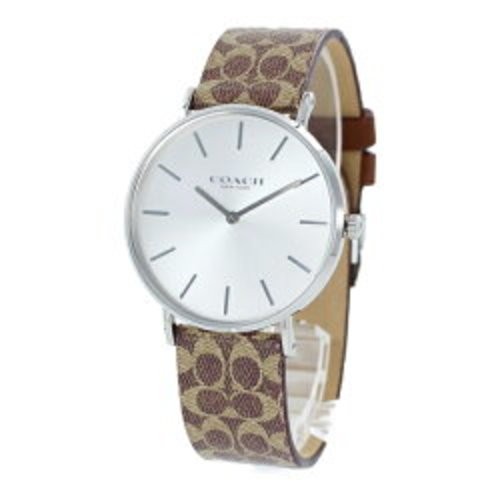 Coach Watch Women’s Wristwatch PERRY Silver Brown Signature Leather 14503122