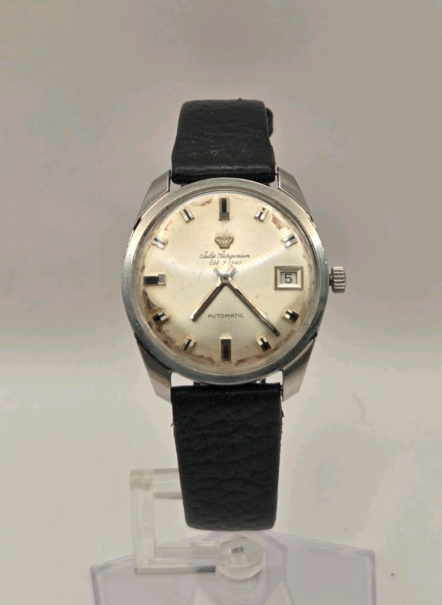 Vintage Jules Jurgensen 17 Jewel Automatic Date Watch, Stainless Steel, Running