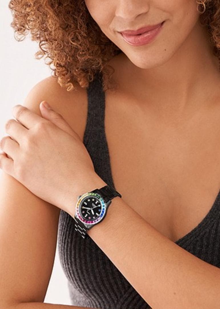 FOSSIL FB-01 CE1130 Quartz Black Ceramic Rainbow Bezel Women’s Watch