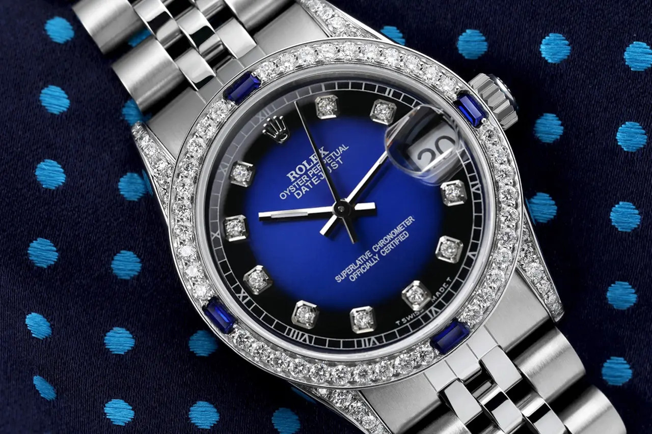 Rolex Datejust 31 mm Blue Vignette Diamond Dial Diamond & Sapphire Steel Watch