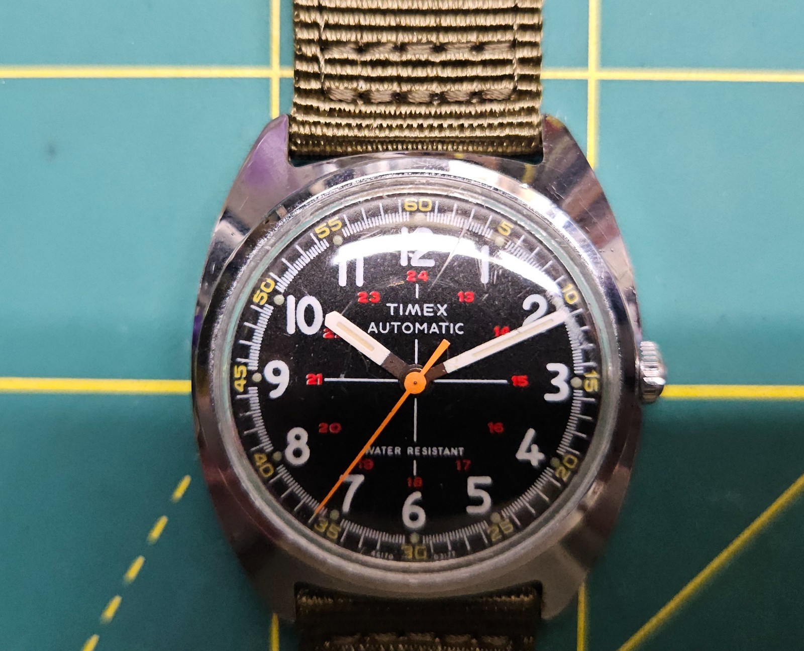 Vintage 1977 Timex Automatic Military Crosshair Mechanical Watch Serviced!