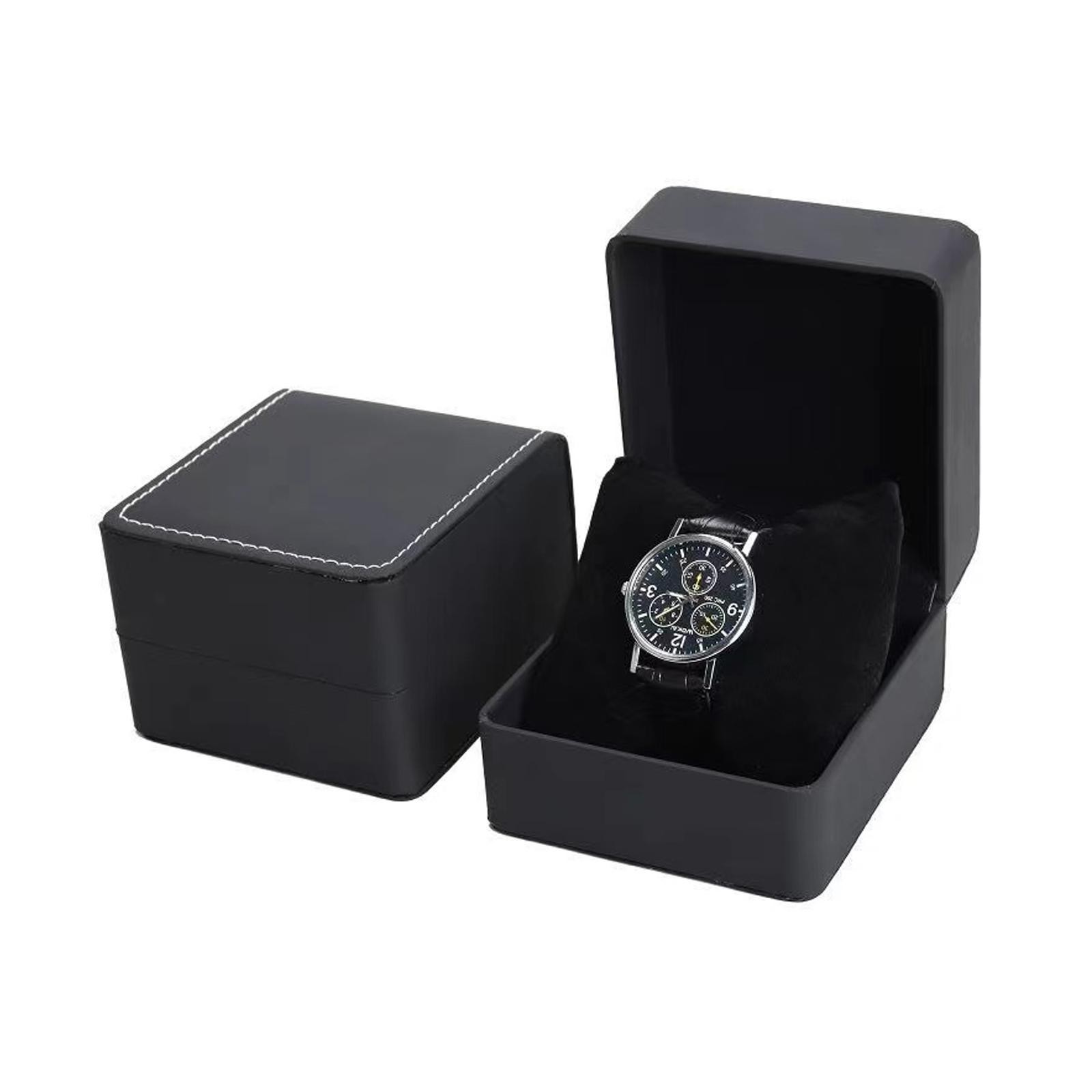 Black PU Leather Watch Gift Box with Pillow Single Wristwatch Display Case!!