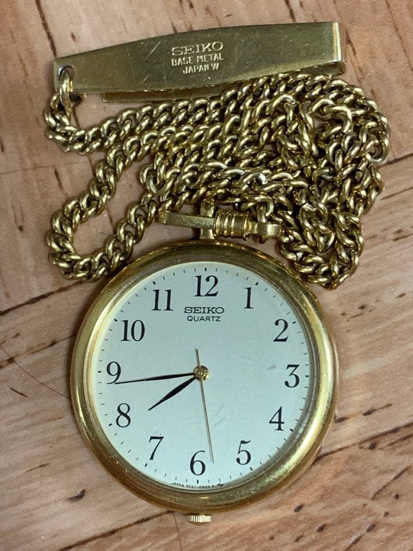 SEIKO Antique Pocket Watch, 3 Hands, Gold Chain, Showa Era