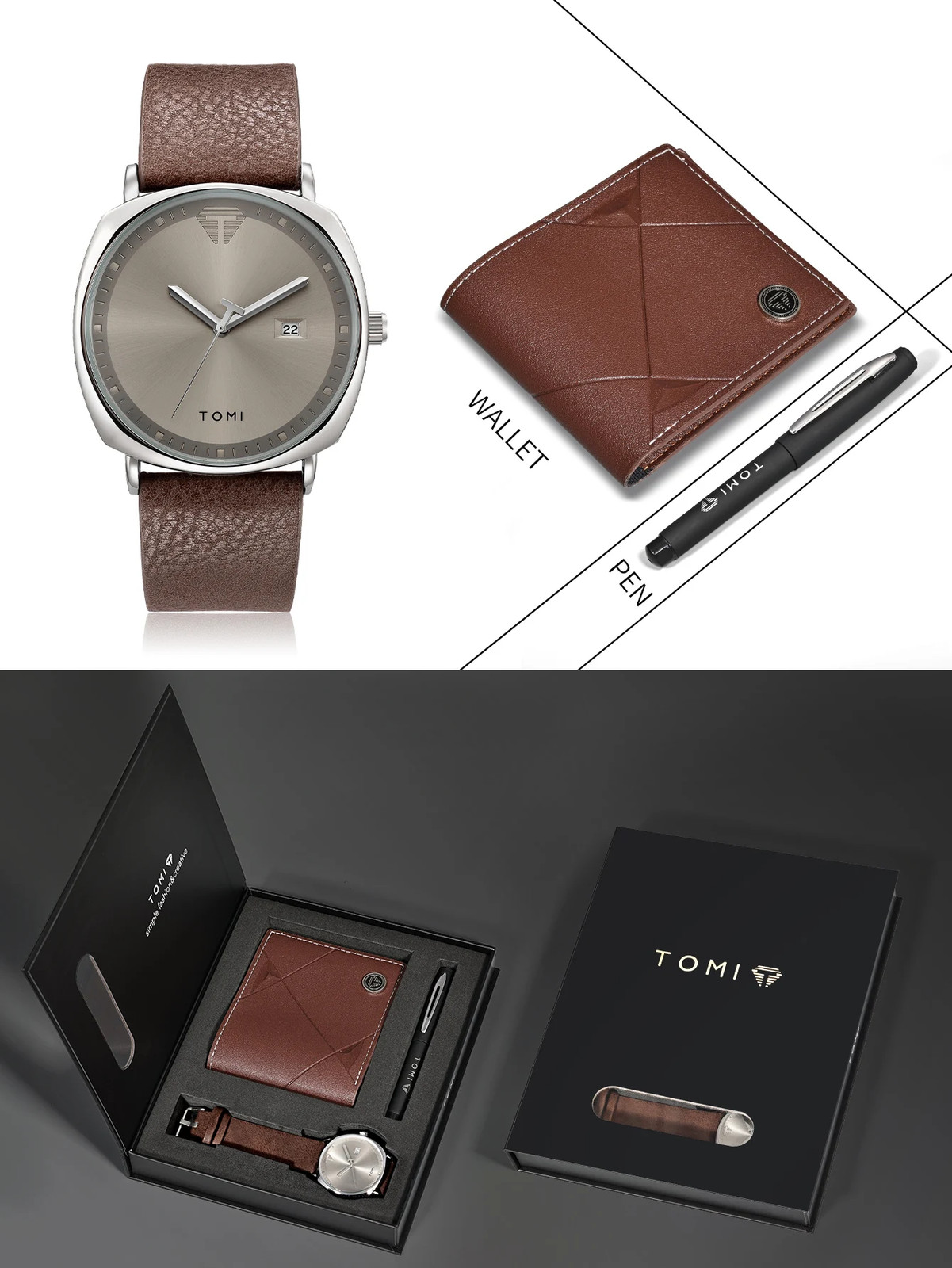 3PCS Men Quartz Watch Wallet Gift Box Set Classic Versatile High Quality Gift