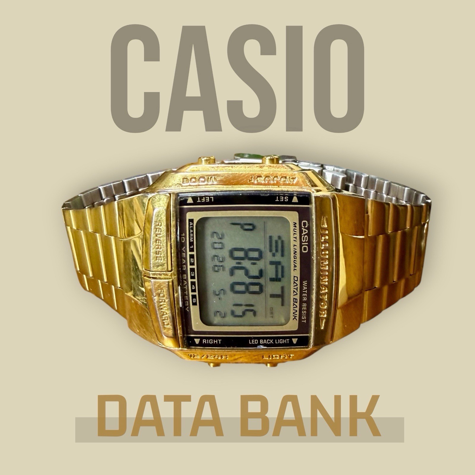 Casio Data Bank DB-360 Telememo Gold Tone Digital Watch | Illuminator | Working!