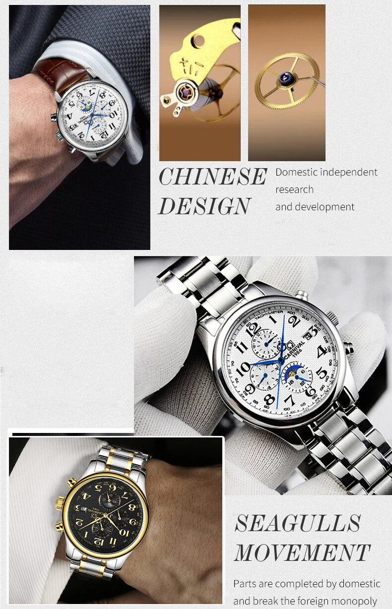 Carnival Men’s Watches Classic Mechanical Self-wind Automatic Date Moon Phase
