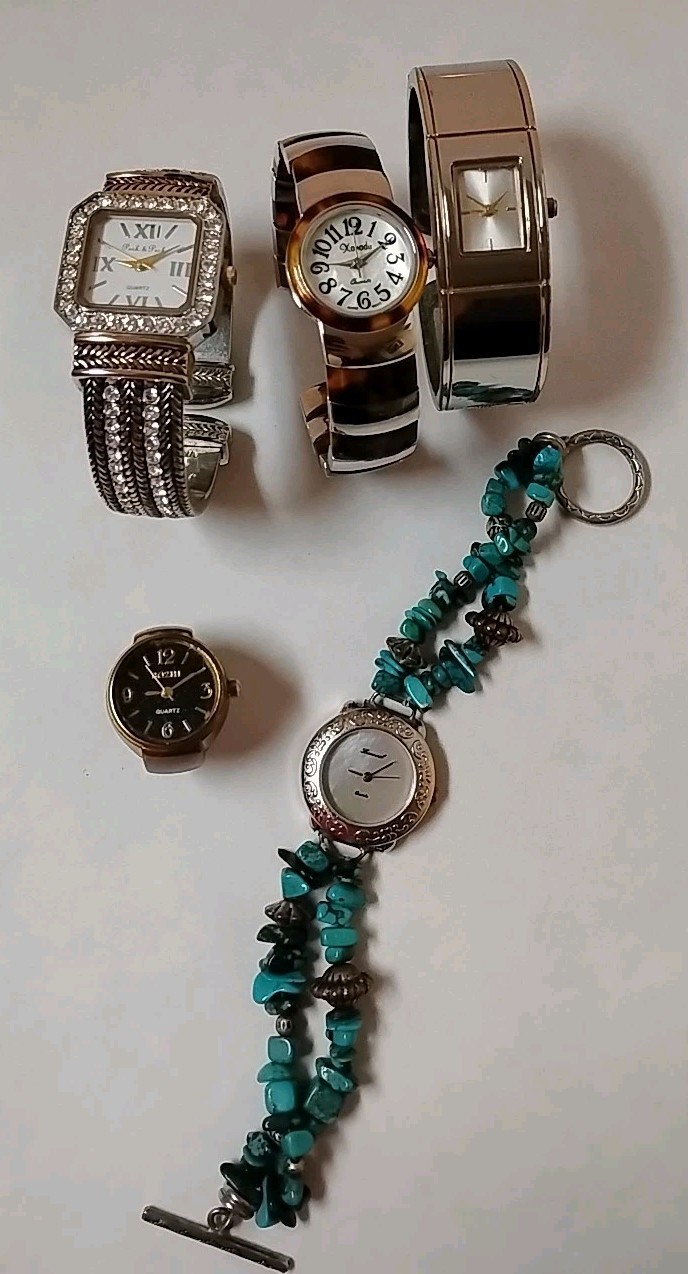 Lot Of 5 Quartz Women’s Watches Rind, Cuff, Bracelet Style #L3