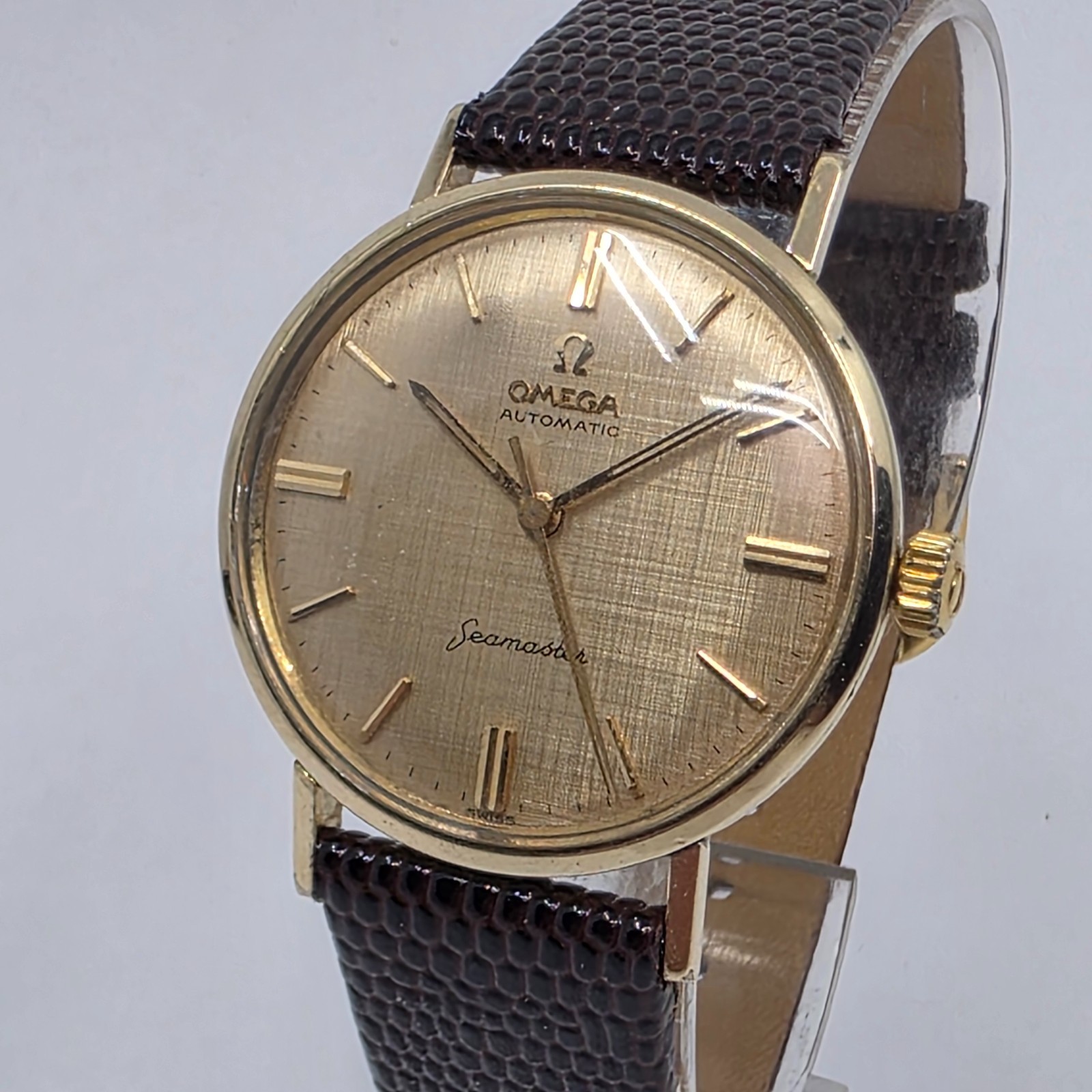 Vintage Omega Seamaster Linen Dial Gold Filled 34mm Mens Watch