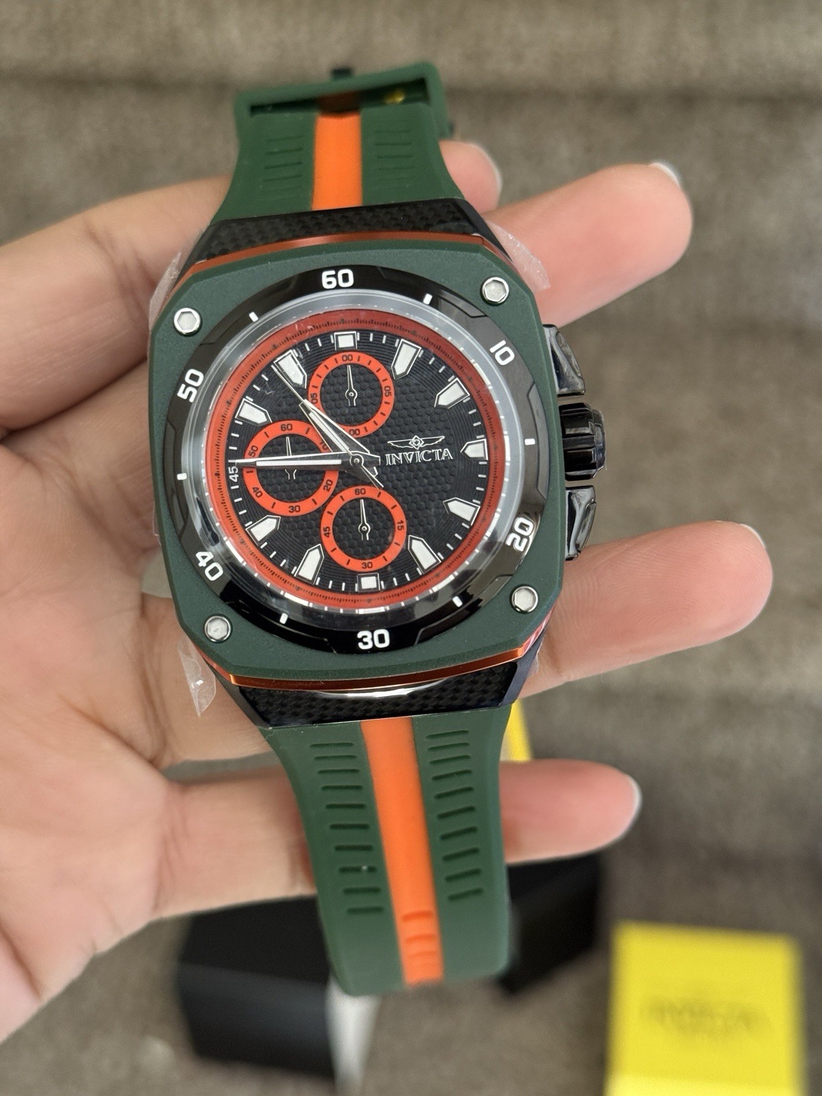 Invicta Black and Orange Chronograph Watch Mens rubber strap