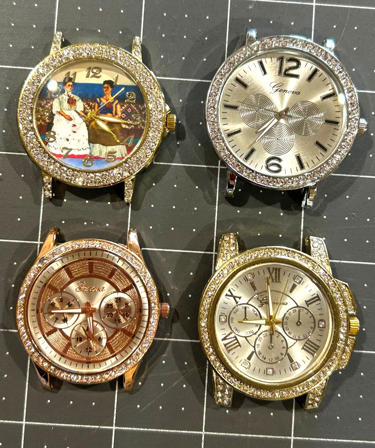 Lot of 4 Geneva Jewelled Analog Watches Untested New Old Stock with no bands CH4