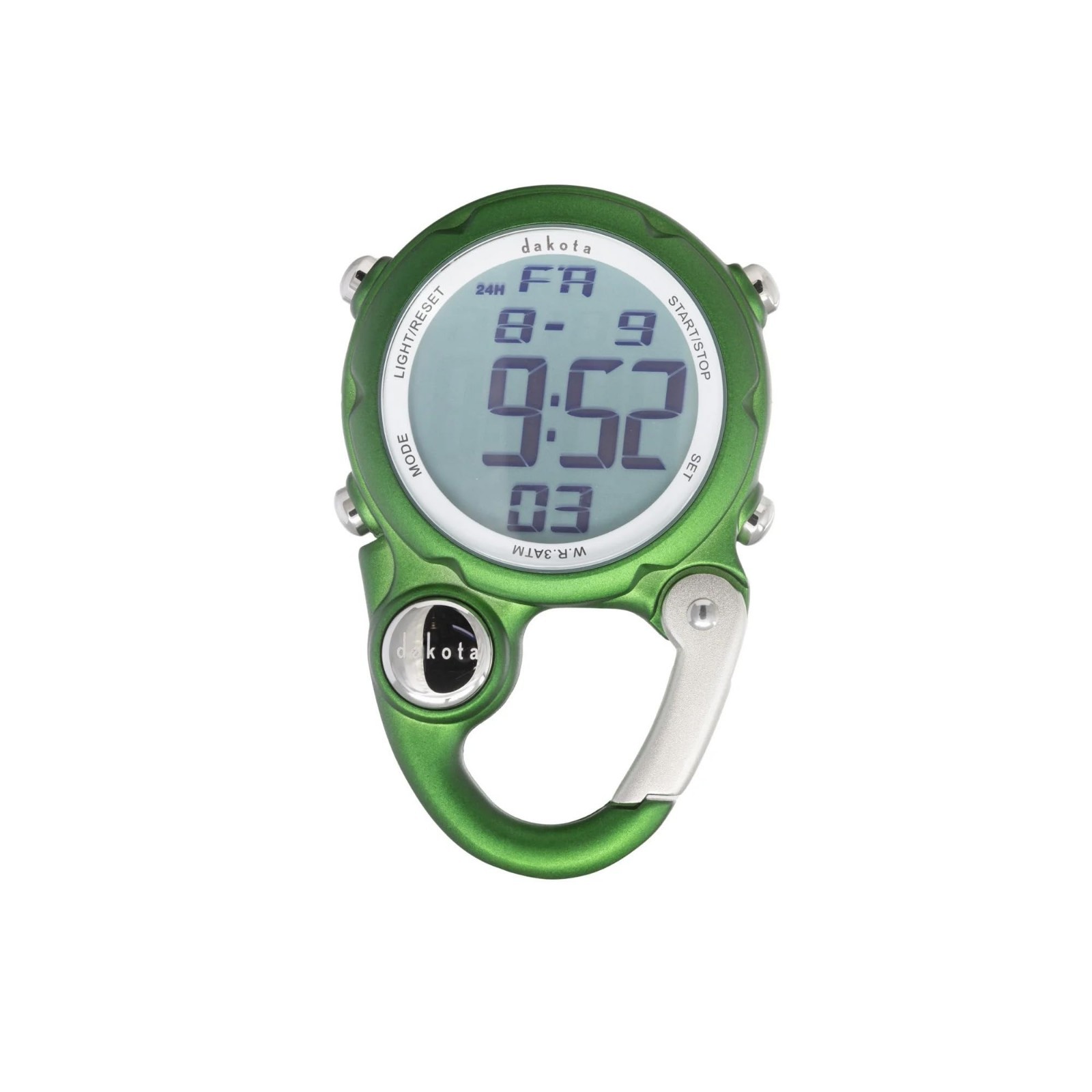 Dakota Small Digital Clip Watch with Alarm & Dual Time – Green