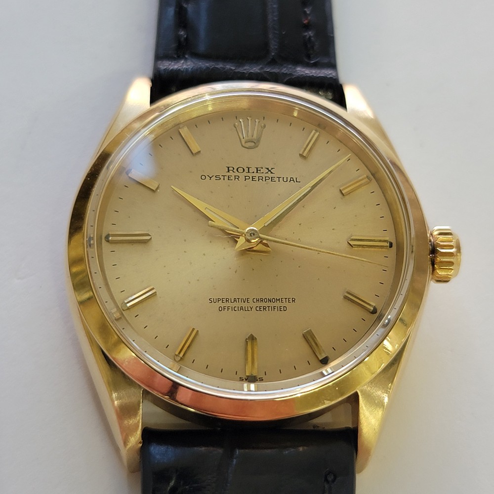 Rolex 1002 Oyster Perpetual 14k Gold Mens 1960s 34mm Vintage Automatic RA796
