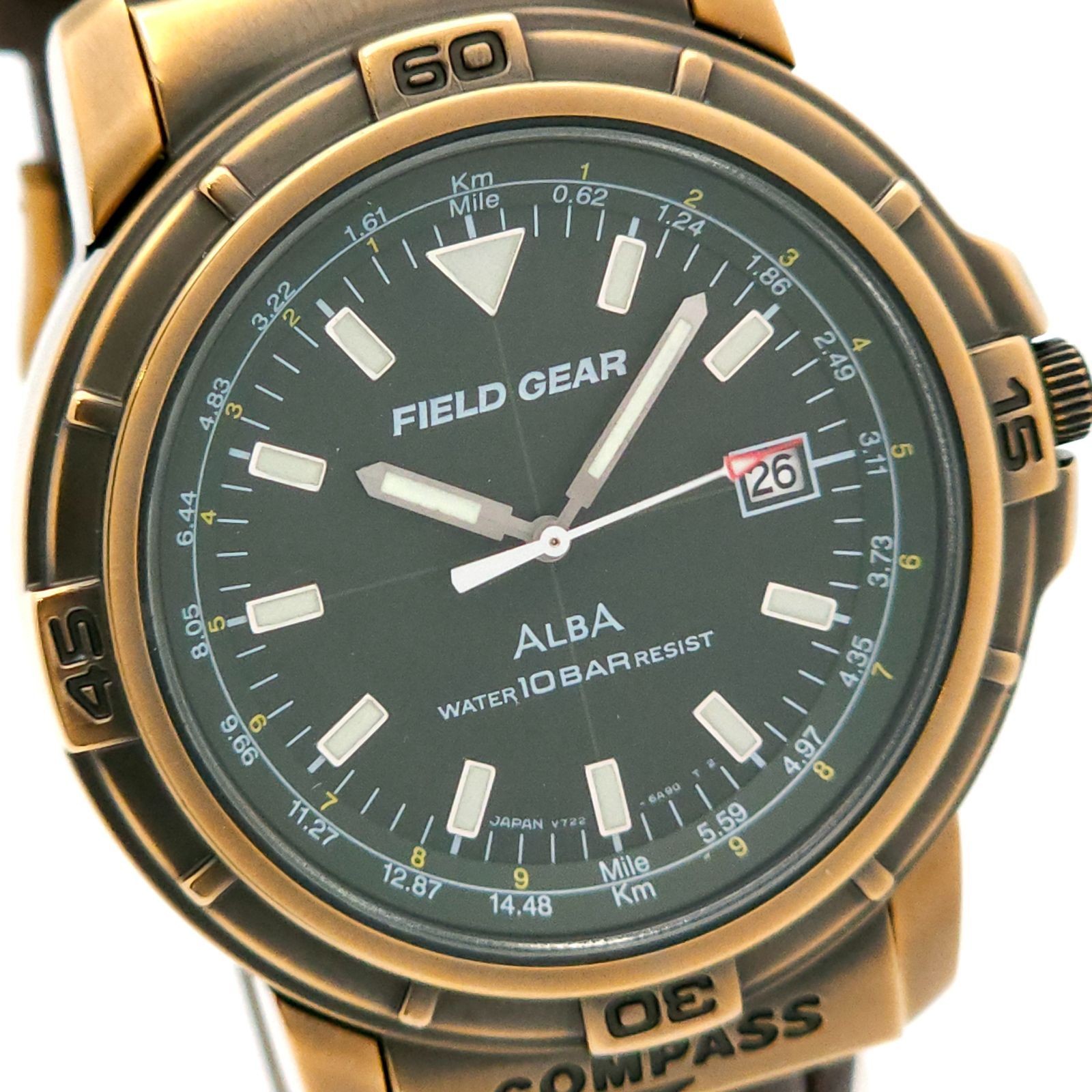 Beautiful item SEIKO Alba Field Gear with built in compass V722 6A80 QZ working