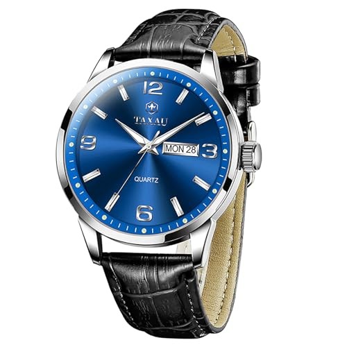 Watches for Men Leather Large Arabic Black Leather Strap Bule Face-G8411P