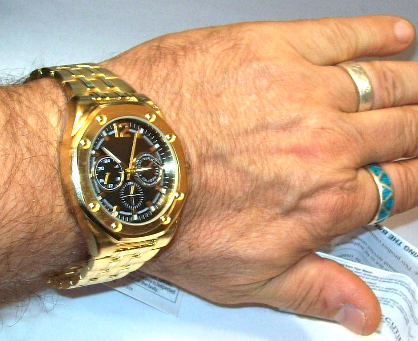 Accutime Mens Watch w/Push Button Deployant Band fits 8.50″ New w/papers