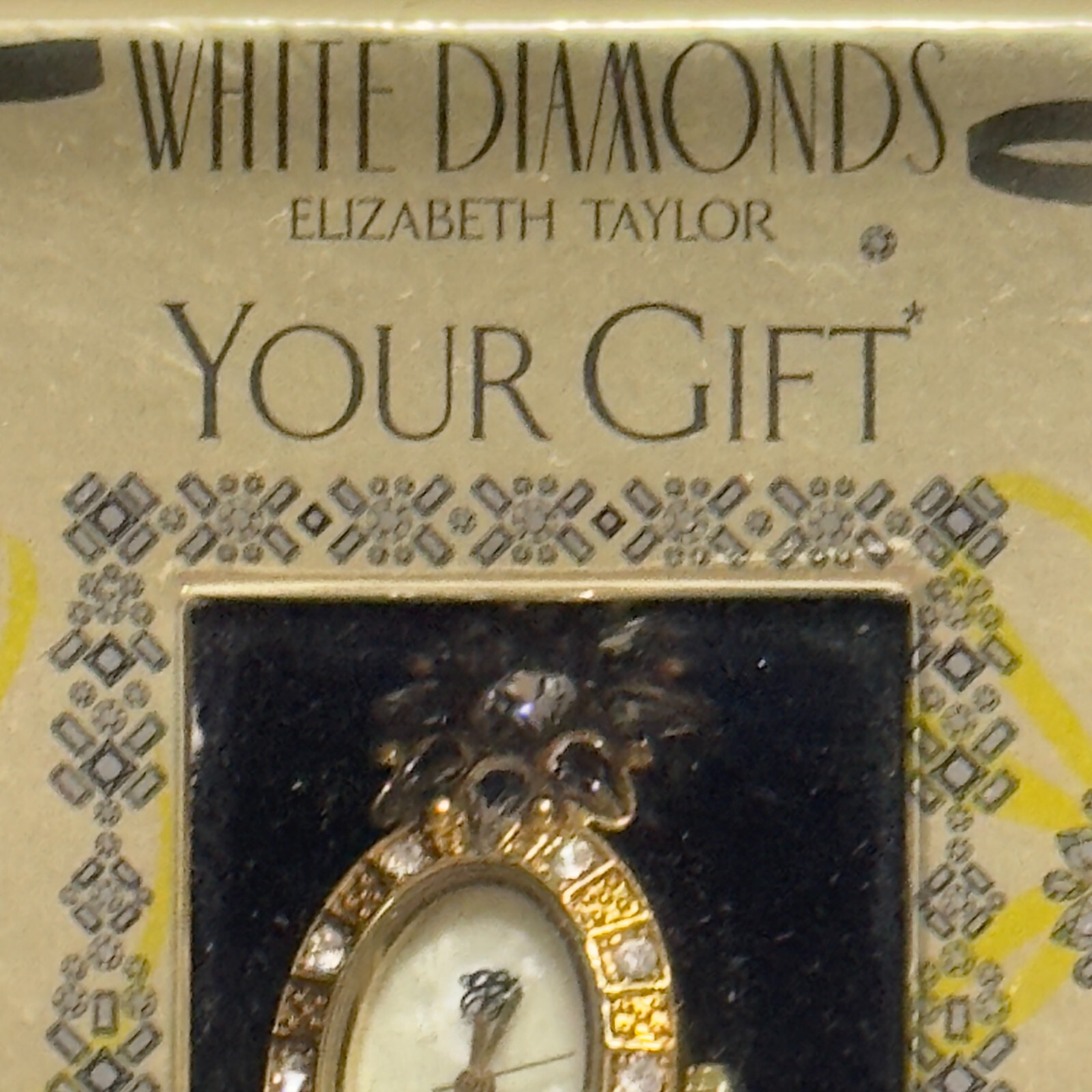ELIZABETH TAYLOR WHITE DIAMONDS Floral Rhinestone Gold Anniversary Watch in Box