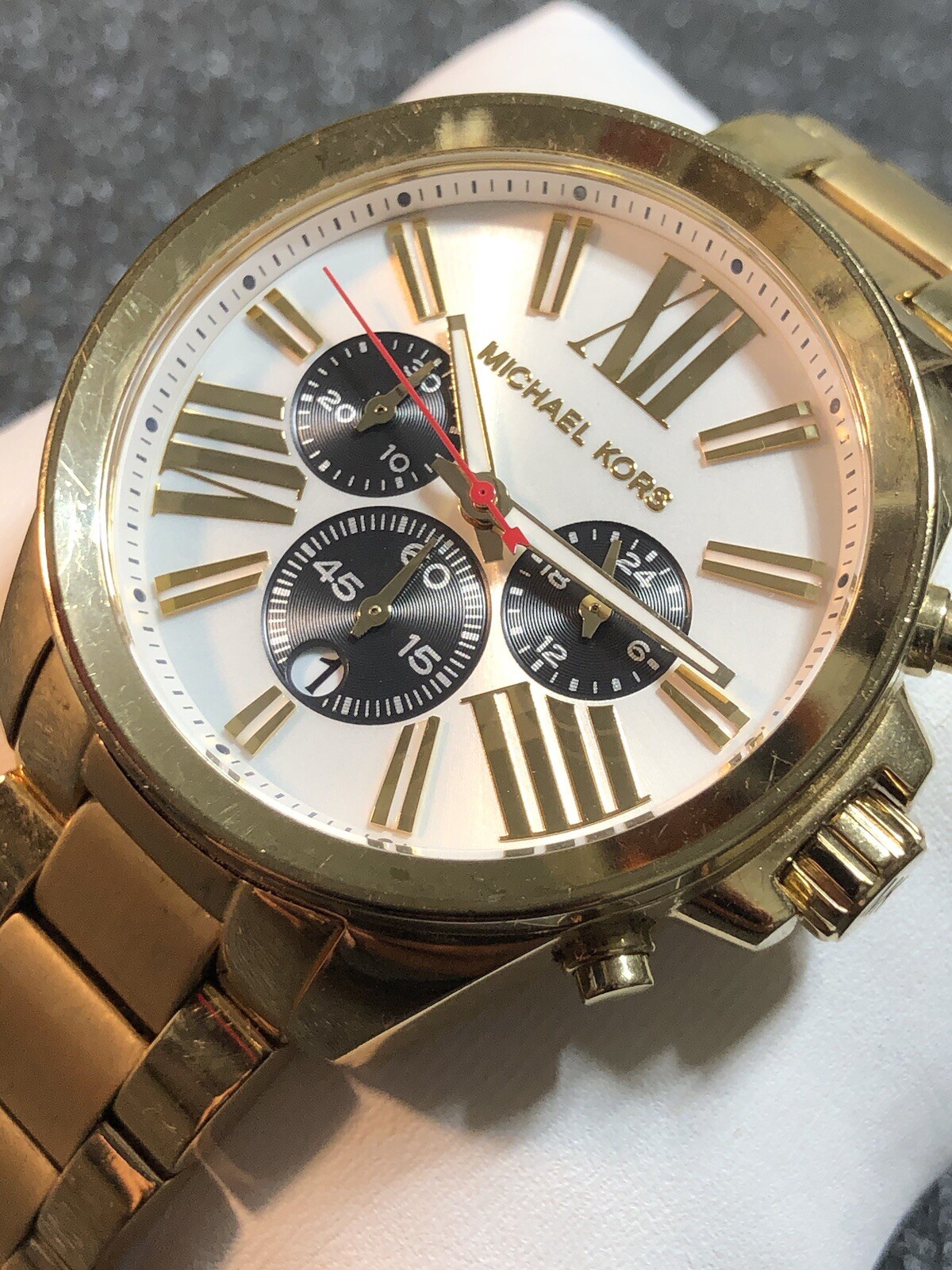 Michael Kors Wren Chronograph Watch Silver Dial Gold Tone Ladies MK5838 New Bat