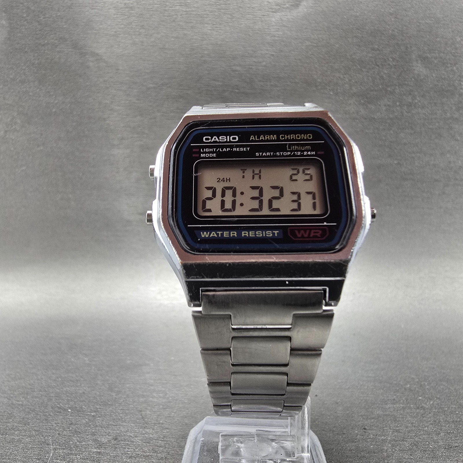 Casio Digital Alarm Chronograph Watch Men 33mm Silver Dial A158W New Battery ERR