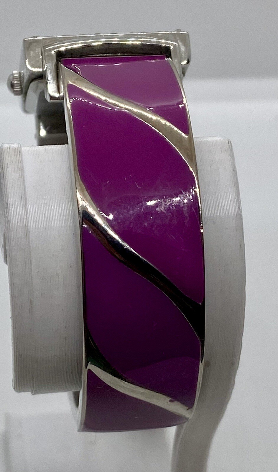 NEW EMBASSY Ladies Watch Fresh Battery Purple/Silver Hinged Cuff Gemmed Case