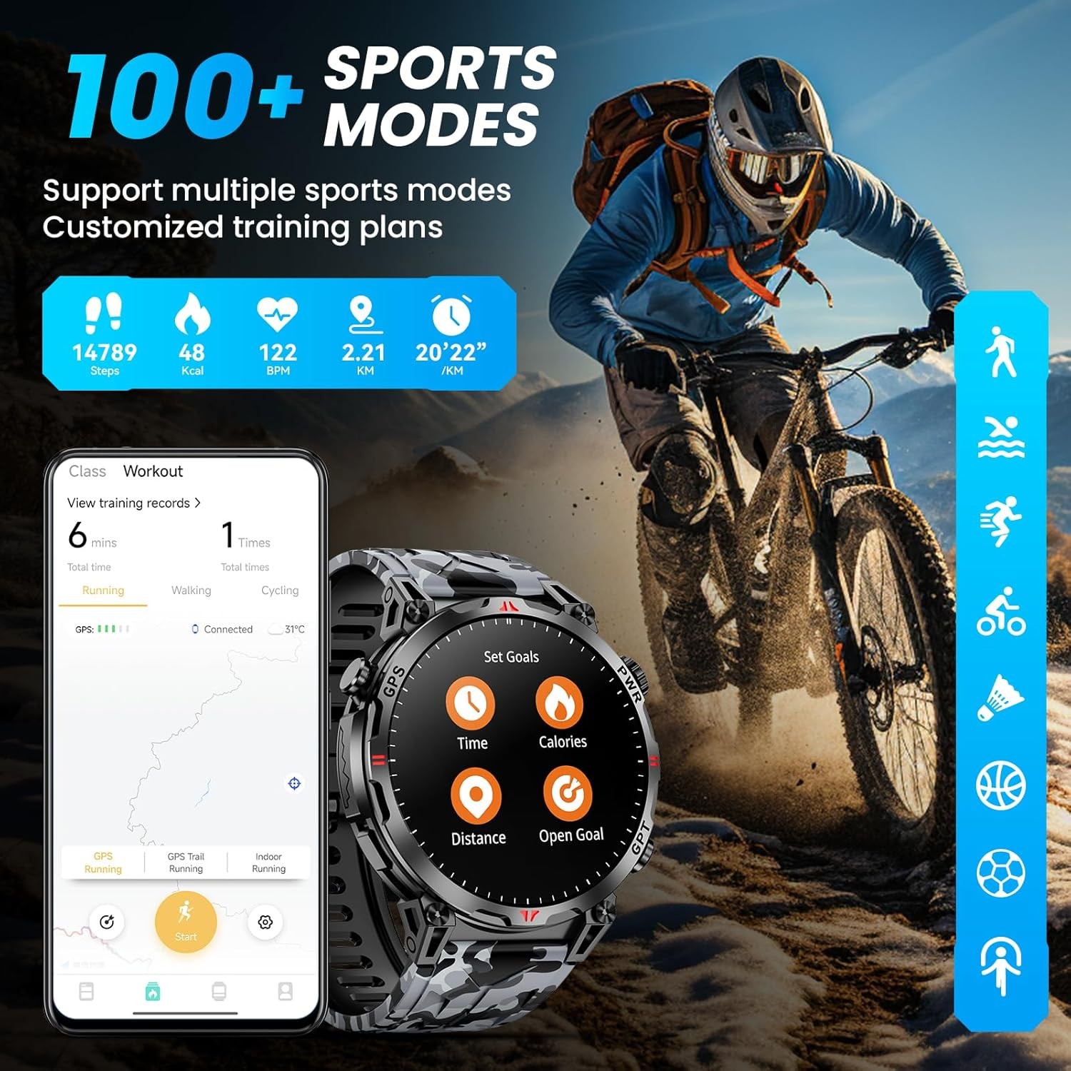 Military Smart Watches for Men with GPS/Compass,GPT Voice Assistant,1.56″ Black