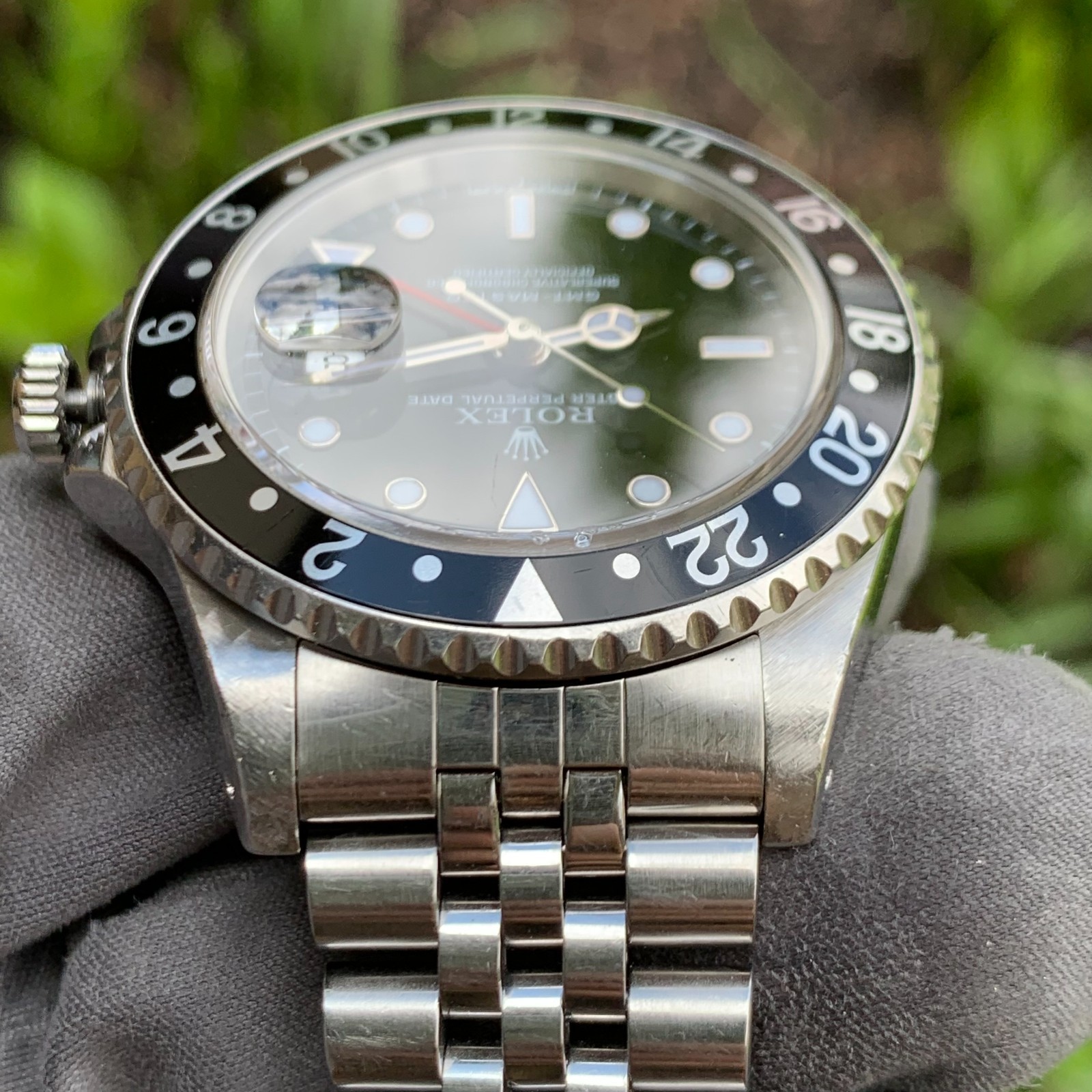 1998 Rolex GMT-Master Ref. 16700 on Jubilee Watch – Unpolished w/ Box & Papers
