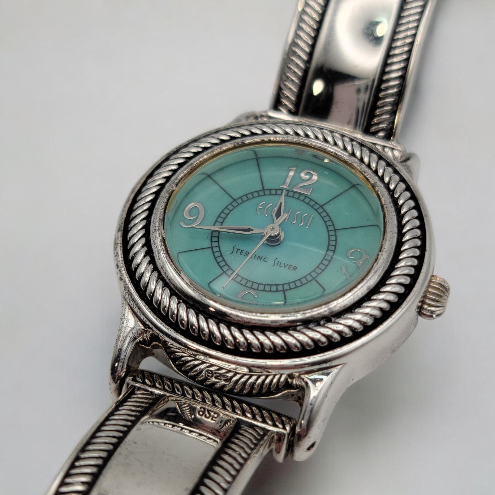 ​Vtg Ecclissi 23110 925 Sterling Silver Western Watch Turquoise Green Dial NOS