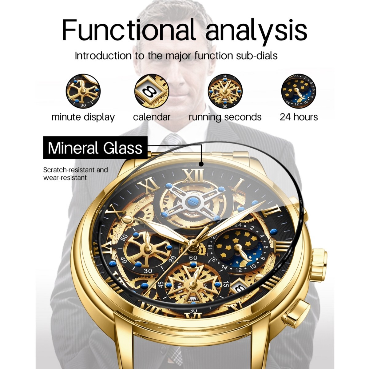 Classic Men Watch Stainless Steel Quartz Luminous Wristwatch Business Waterproof