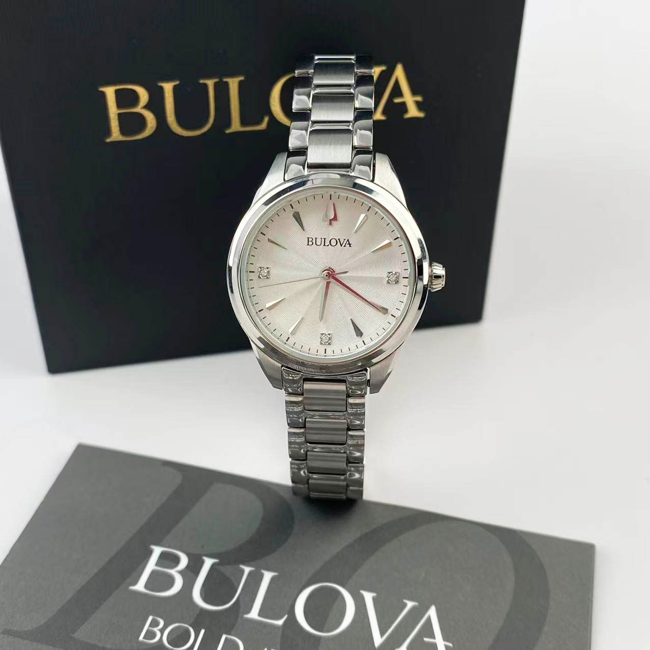 New Bulova Sutton Women’s Quartz Watch White Diamond Dial 96P219 28 mm