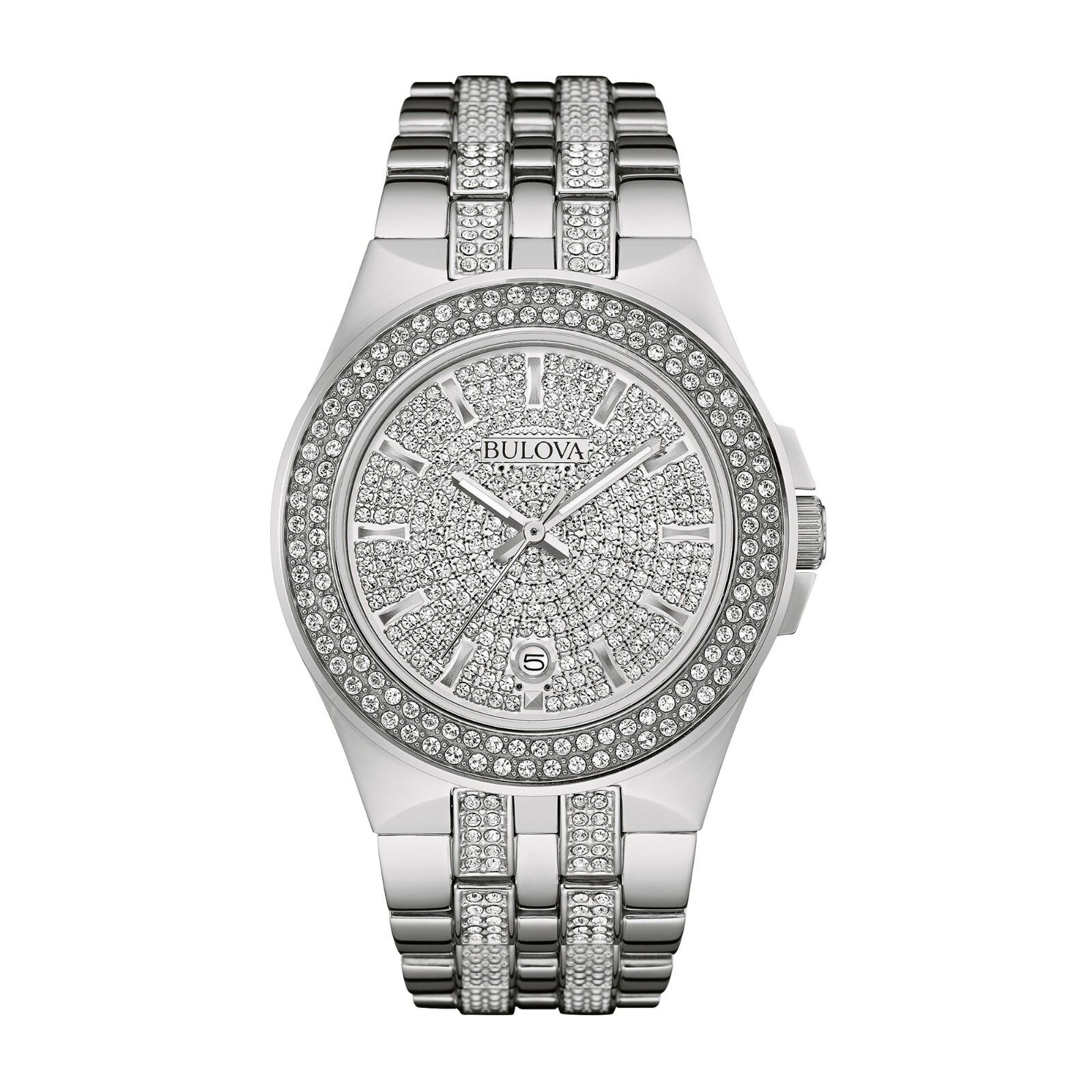 Bulova Phantom Mens Crystal BUL Quartz Silver Stainless Steel Watch 42 MM 96B235