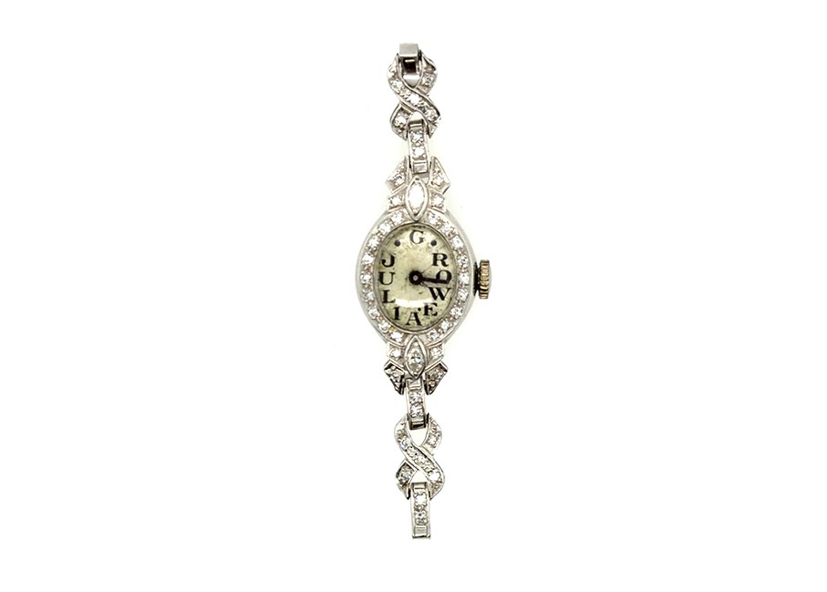 Art Deco Diamond Platinum Ladies Wrist Watch Mined 1ct Original 1930 Custom Dial