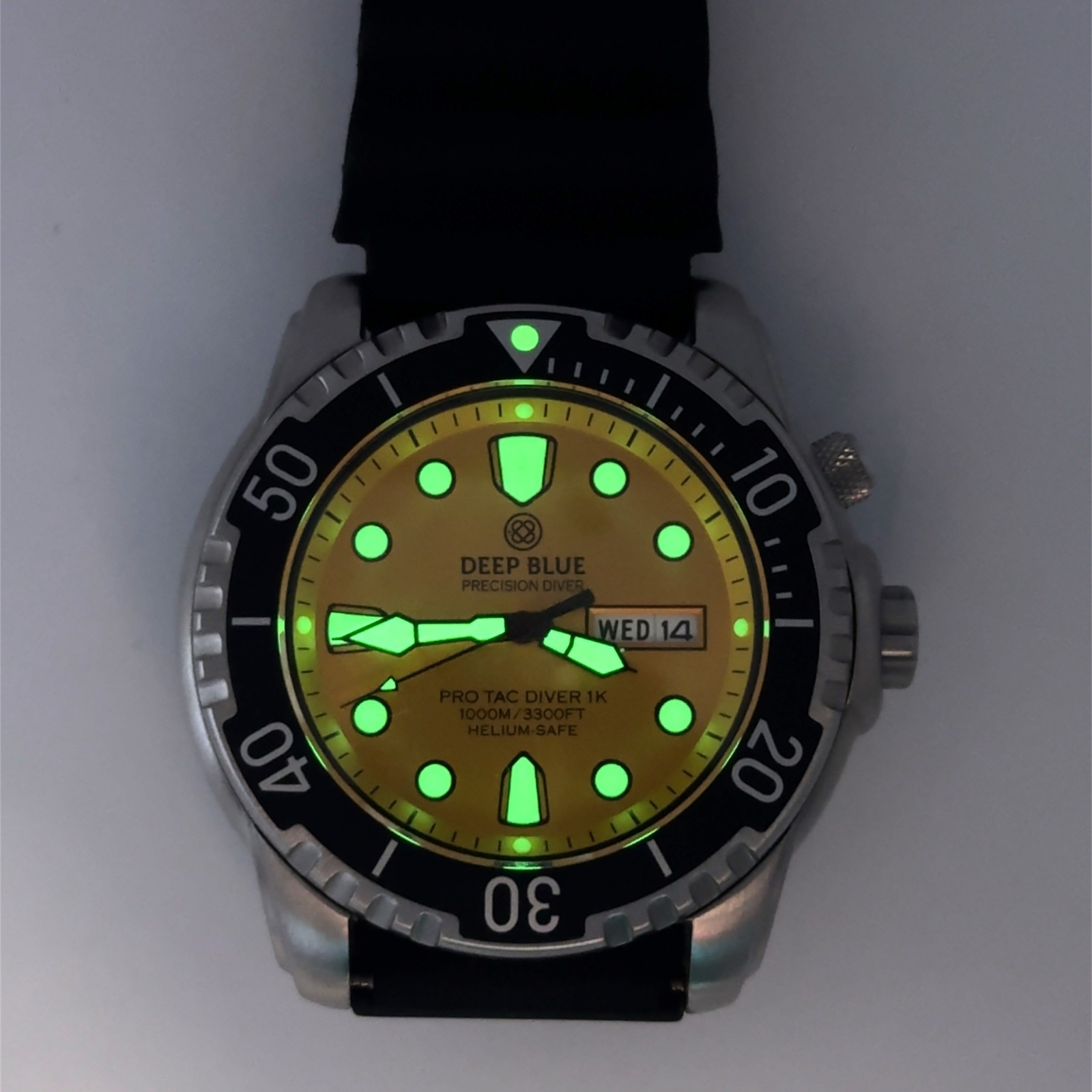 Deep Blue Precision Diver Quartz Pro Tac Diver 1000 Yellow Dial Wristwatch 43mm