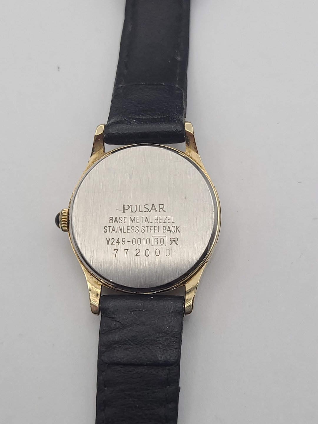 Vintage Pulsar Watch Women Gold Tone Date V248-0010 Leather Band New Battery