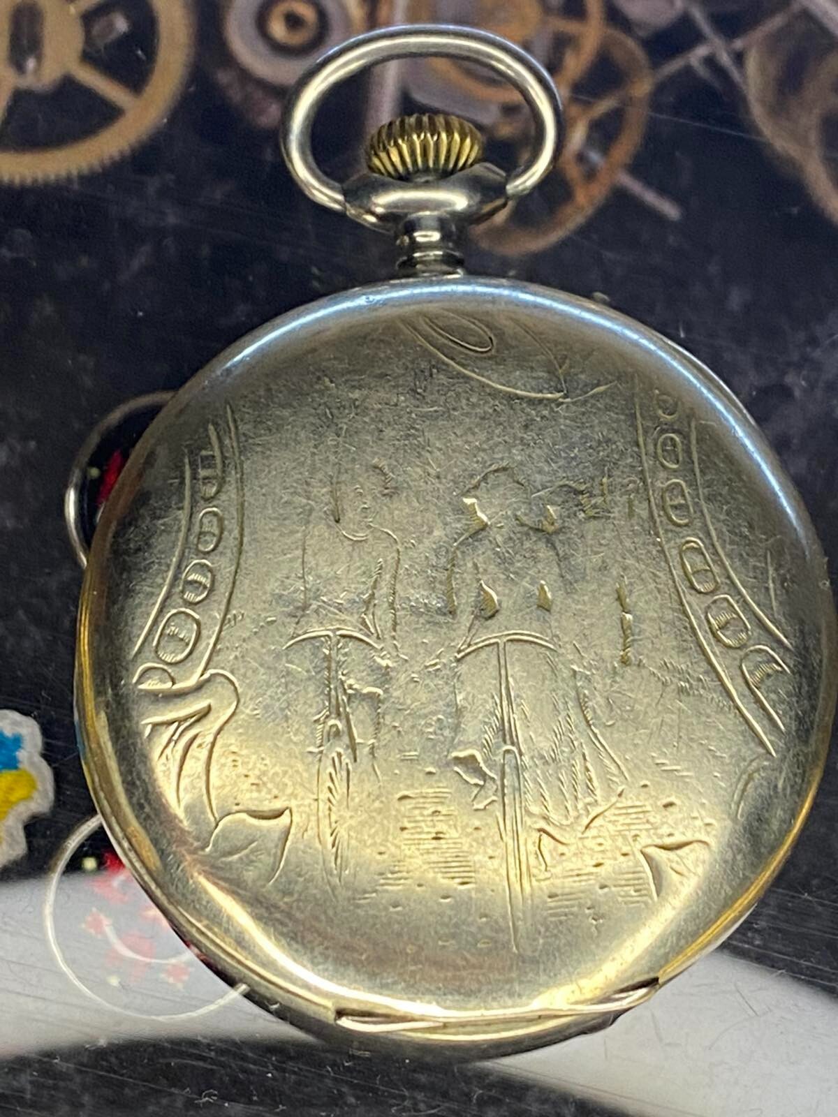 Antique Pocket Watch Mechanical Swiss Silver Depose Art Hercules Bicycles Rare