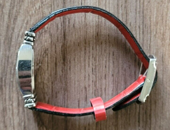 Ecclissi Sterling Silver Black/Red Reversible Leather Quartz Watch 22630