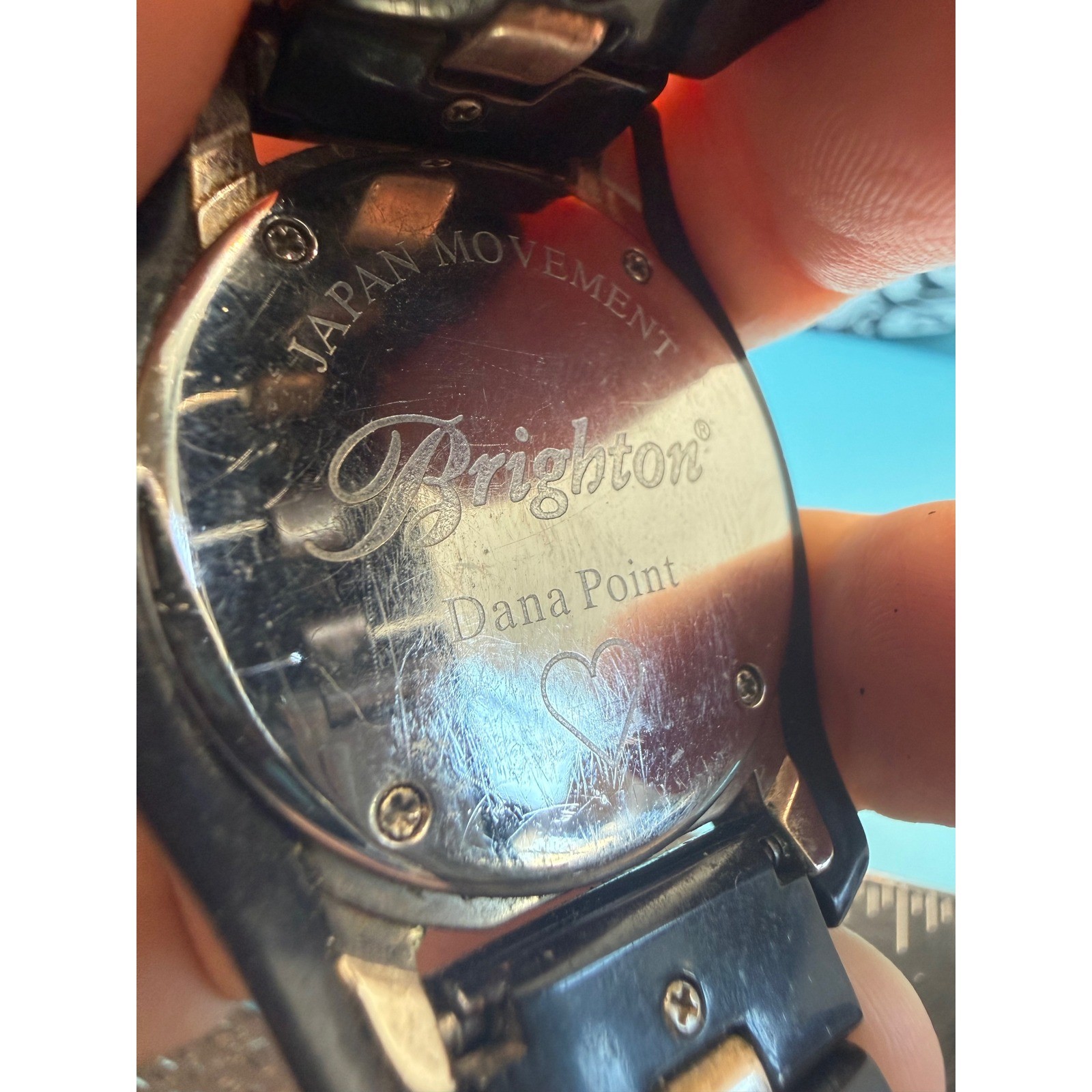 Brighton Dana Point Black Link Watch Crystal Bezel Heart Detail Japan Movement