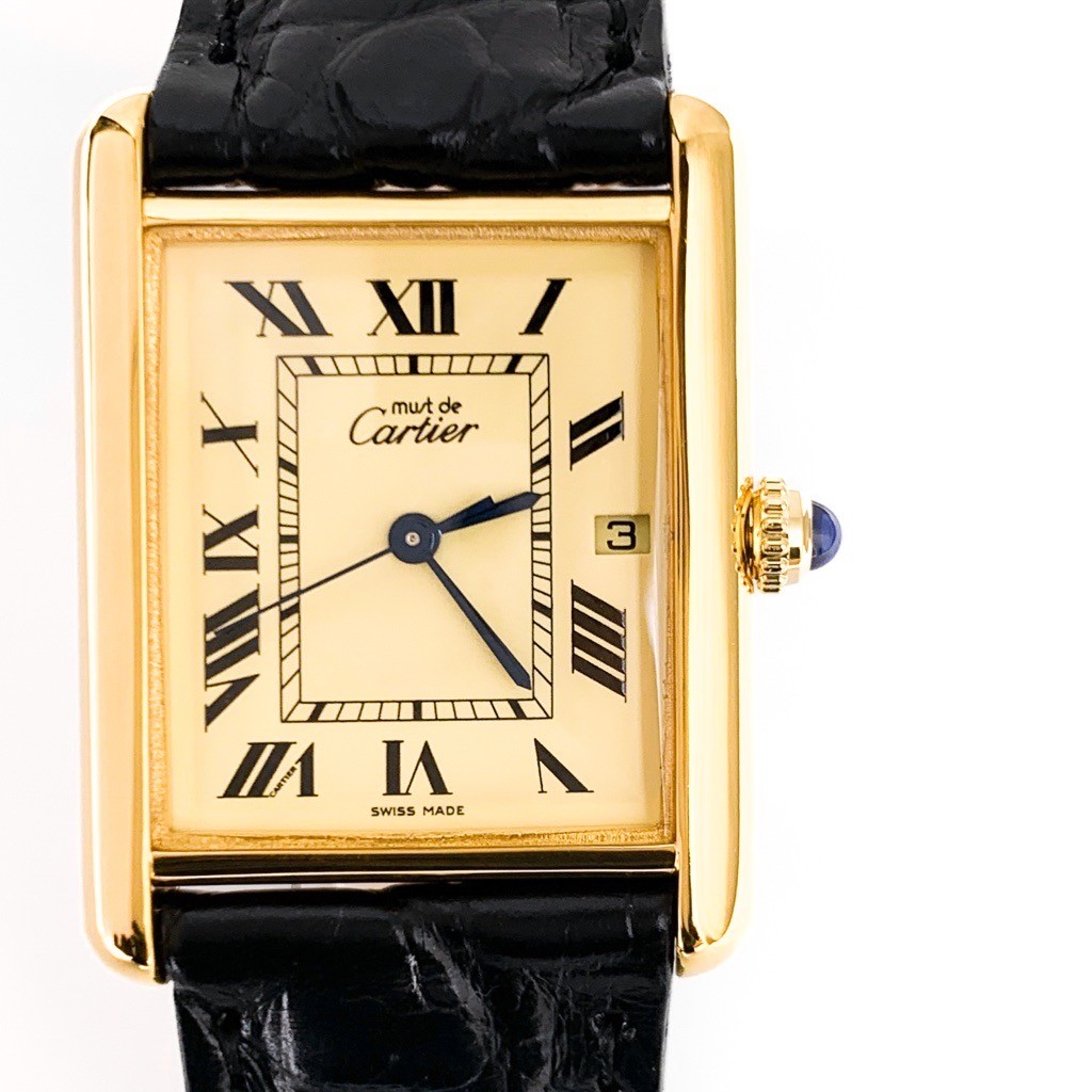 CARTIER Must Tank XL Date 3-Hand Beige Roman Dial Gold mens Watches Watch