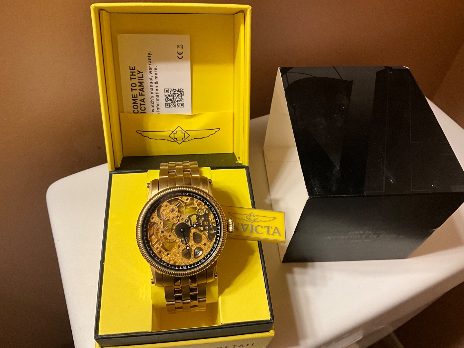 NOS INVICTA 17J SKELETON MANUAL WIND UP 18K GOLD COIN EDGE BEZEL MODEL 0053 RARE