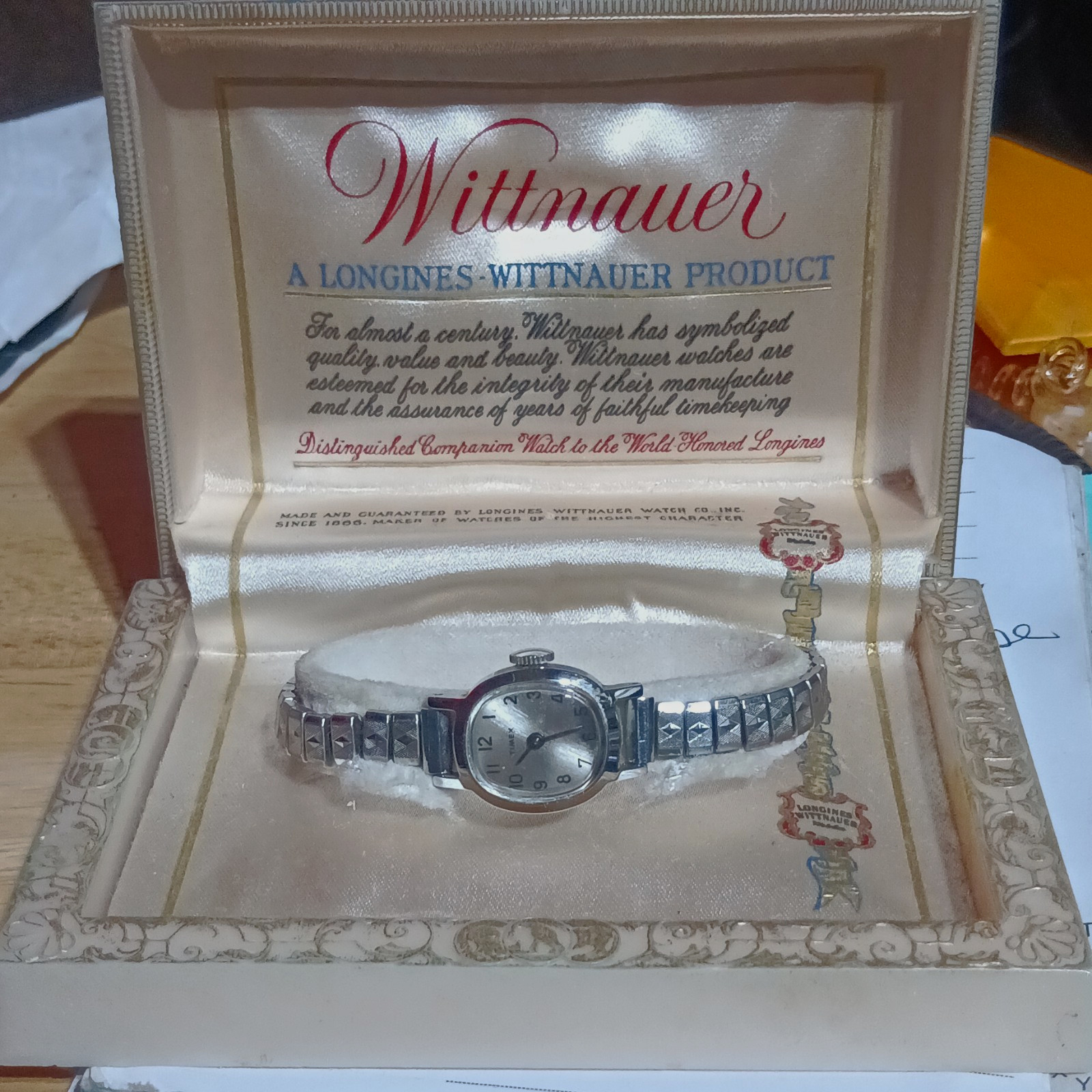 Wittnauer Longines-Wittnauer Vintage 1950s Manual Wind Silver Dial Bracelet Box
