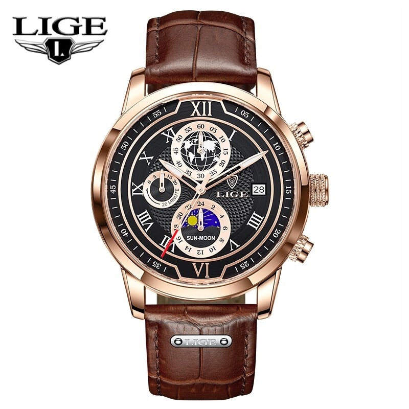 Waterproof Men’s Watches Quartz Calendar Luminous Casual Leather Wristwatch Gift