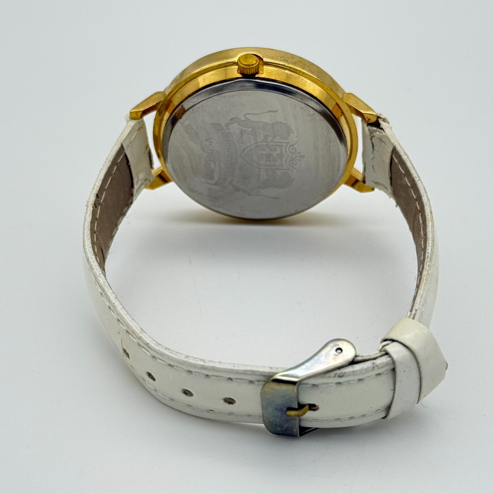 Women’s VERSALES Gold Tone Cat Themed Crystal Accent 40mm Watch, White Band