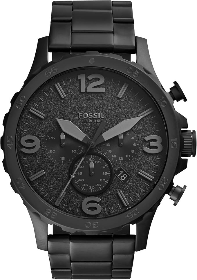 Fossil Men’s Nate Quartz Watch, Oversized Stainless Steel Chronograph Watch