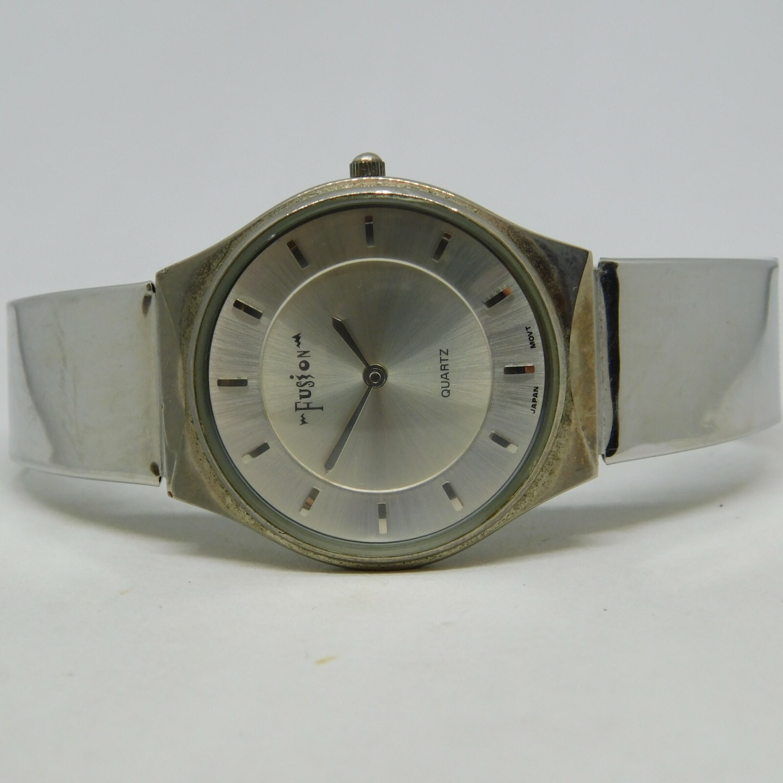 Fusion Silver Tone Mineral Crystal Mesh Bracelet Quartz Analog Ladies Watch