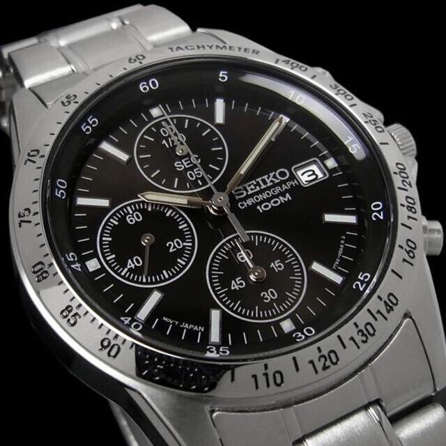 Seiko SND367PC Chronograph Mens Watch Black Dial Stainless Steel 10ATM Quartz